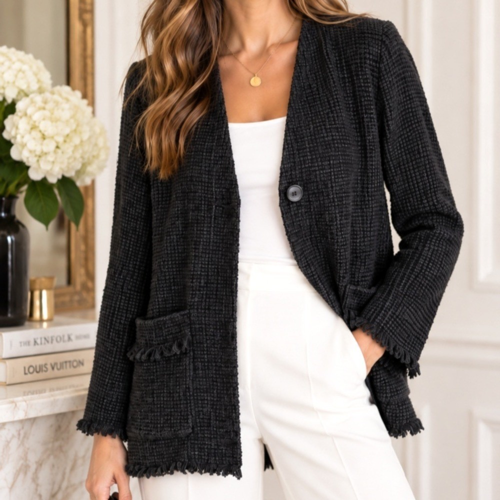 Rodebjer Maggie Waffle Knit Cardigan Jacket Women S Black Pockets Quiet Luxury